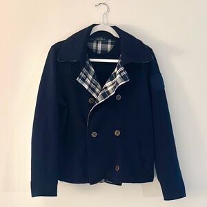 Ralph Lauren LRL Navy Knit Plaid-lined Peacoat Women's SzL